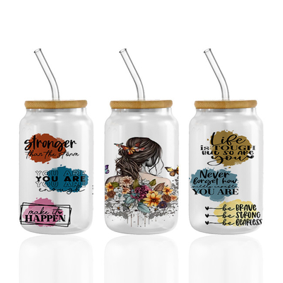 Logo personalizzato UV DTF Coppe per coppe Libbey Glass Tumbler 16oz Tumbler spagnolo