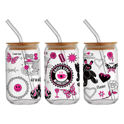 Disegno del logo a colori personalizzato impermeabile 16oz 20oz 24oz Dtf Cup Wrap Transfer per barattoli