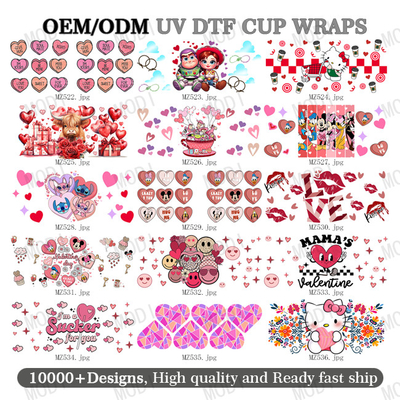 16 oz di San Valentino UV DTF Coppa Wrap Acqueproof 3D Trasferimento Adesivi Coppa Tumblers Made PVC Materiale Trasferimento Stampa