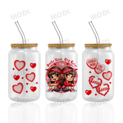 Al dettaglio Etichetta logo personalizzata carta autoadesiva vetro San Valentino animazione UV DTF Tazza confezionamento trasferimento 16 oz