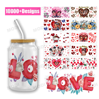 Giorno di San Valentino 16oz Stampa su misura Popolare UV DTF Wrap UV DTF 3D Transfer Cup Wrap Etichetta adesiva cartone animato impermeabile