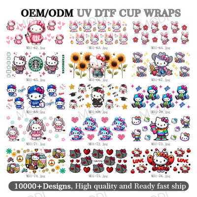 UV DTF Cup Wrap Transfer Stickers para la fabricación de vasos de vidrio Decal stickers para 16OZ Libbey copas de vidrio tema de café dibujo animado