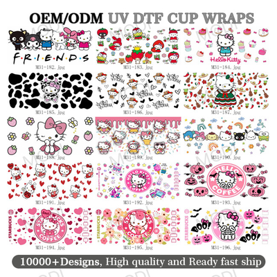 UV DTF Cup Wrap Transfer Sticker per cartoni animati Pulire Off Sticker impermeabile Coppa artigianale Decal per coppe Arredamento artigianato