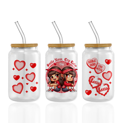 Logo personalizzato UV DTF Cup Wrap Trasferimenti per Libbey Glass Tumbler Coppe di San Valentino Wrap